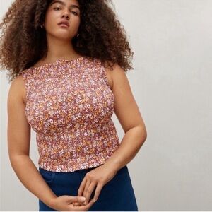 Everlane smocked accordion Floral Tank Top - Pink and White xl